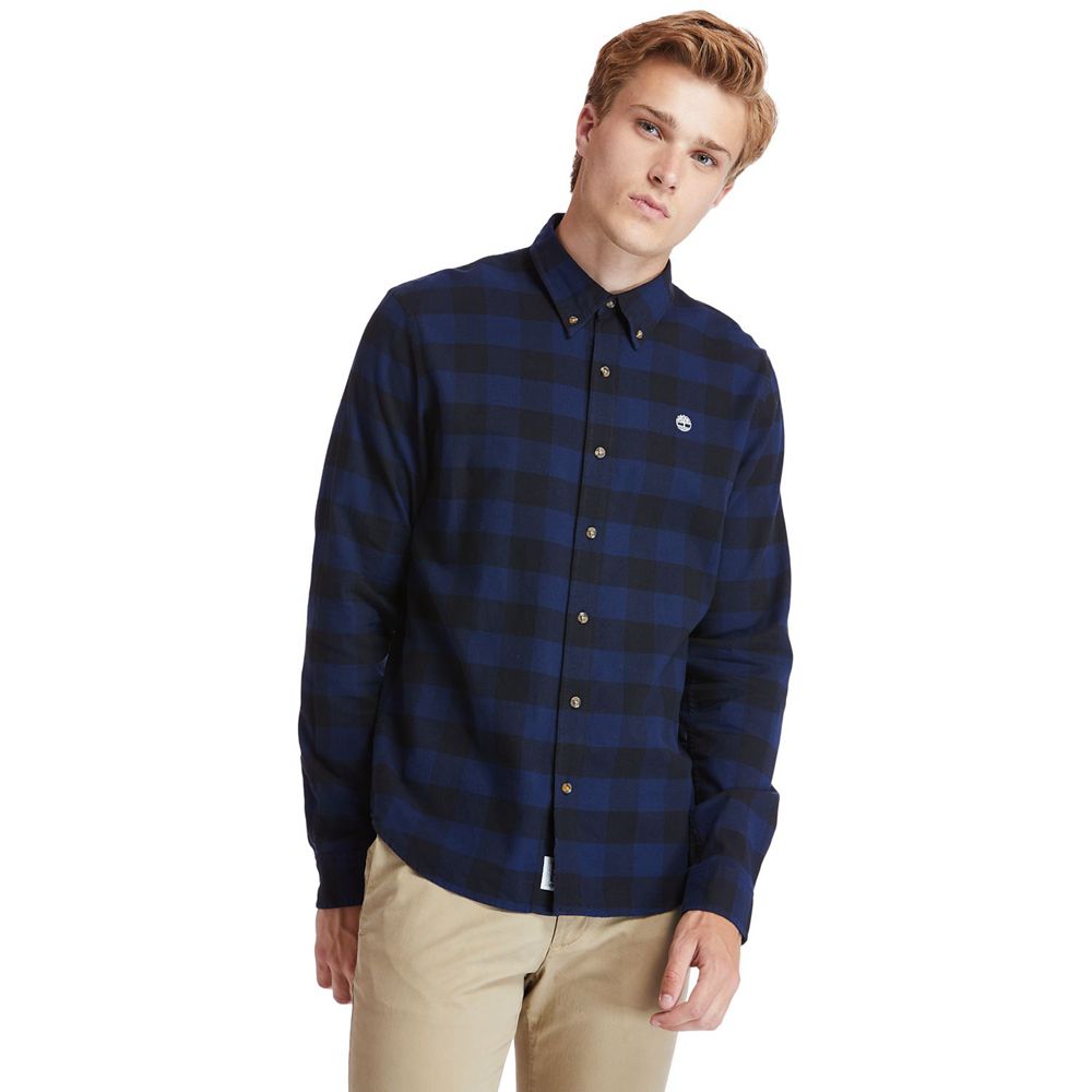 Camisa Timberland Hombre Mascoma River Slim-Fit Long-Sleeve Check Azul Marino - Chile WYF-672190